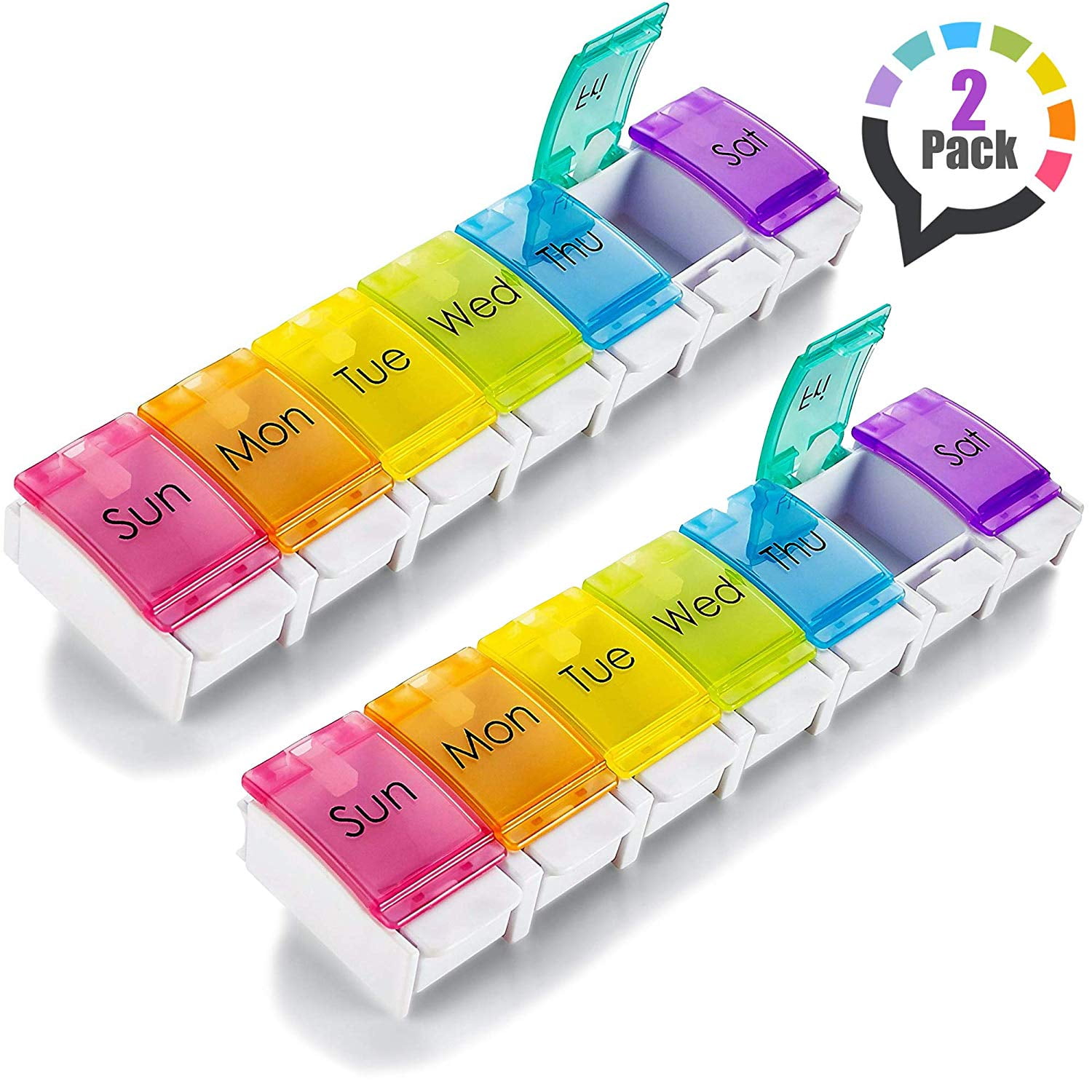 7 Day Pill Organizer (Pack of 2) Easy Push Button Assisted Open for