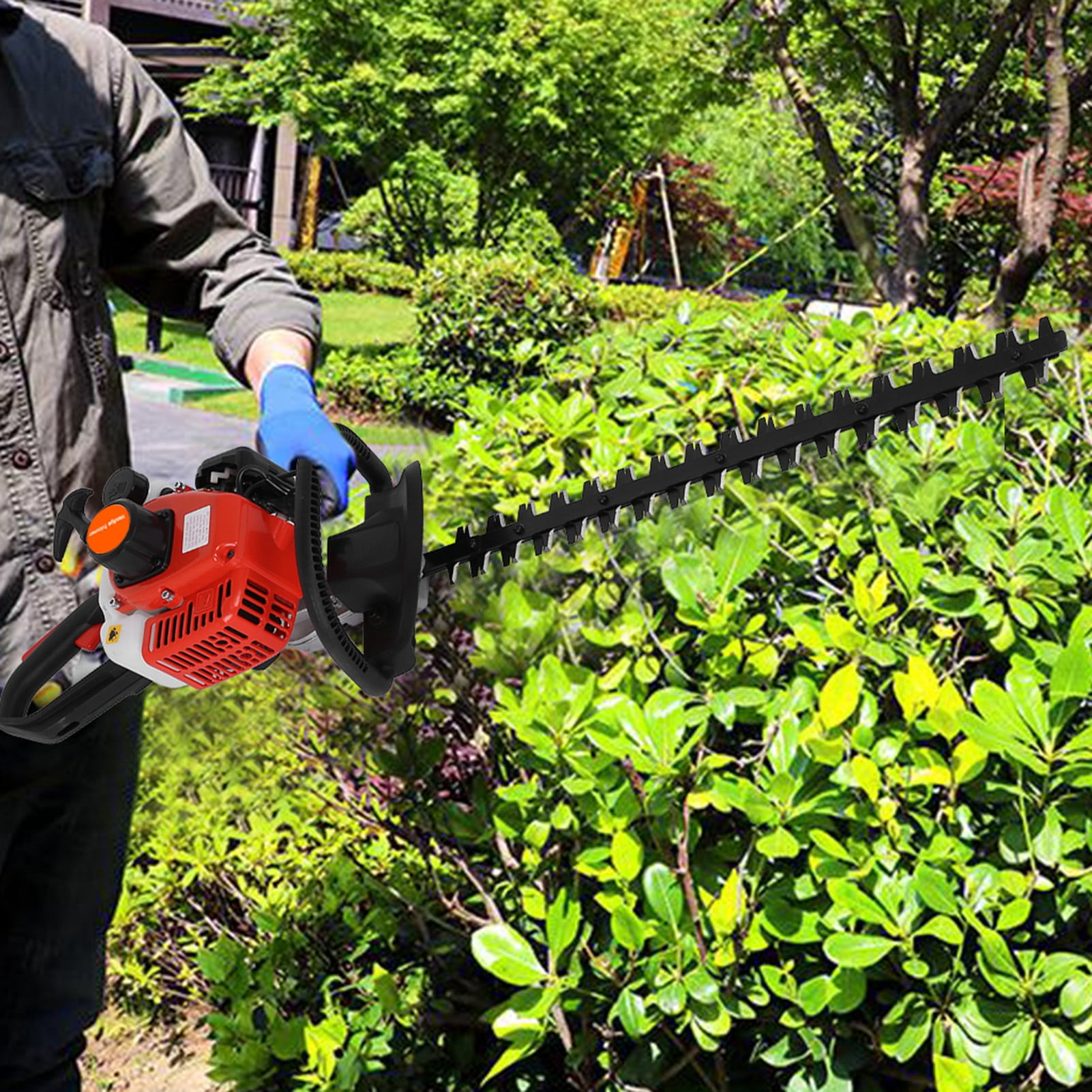 Wharick 24 Inch Gas Hedge Trimmer, 26cc High Efficiency Double Side Blade Trimmer, Complete Accessories for Home Garden