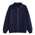 thumbnail image 4 of Full Zip Up Sweatshirt Women No Hood - Oversized Loose Casual Long Sleeve Collared Jacket 2026 Fall Winter Clothes Navy XL, 4 of 5
