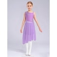 thumbnail image 5 of Hansber Kids Girls Sleeveless Lyrical Dance Dress Rhinestones Flower Asymmetrical Skirt Leotard Ballet Dancewear Light Purple 6, 5 of 6