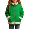 thumbnail image 3 of LIJCC Girls Mock Neck Jackets Furry Trim Winter Warm Zipper Sweatshirts Soft Fleece Oversized Xmas Trendy Coats(Green,10-11 Years), 3 of 9