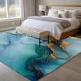 thumbnail image 4 of 6'x9' Area Rugs, Teal Indoor Outdoor Area Rug for Living Room Bedroom, Luxury Marble Golden Modern Abstract Impressionist Washable Bathroom Rugs Kitchen Floor Carpet Mats Home Decor Aesthetic, 4 of 8