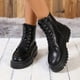 thumbnail image 3 of Zapatos Botines para mujer Botines de mujer a la moda nuevo patrón Color sólido Simple punta redonda parte inferior gruesa parte inferior plana zapatos cómodos con cordones (Black 6.5), 3 of 7