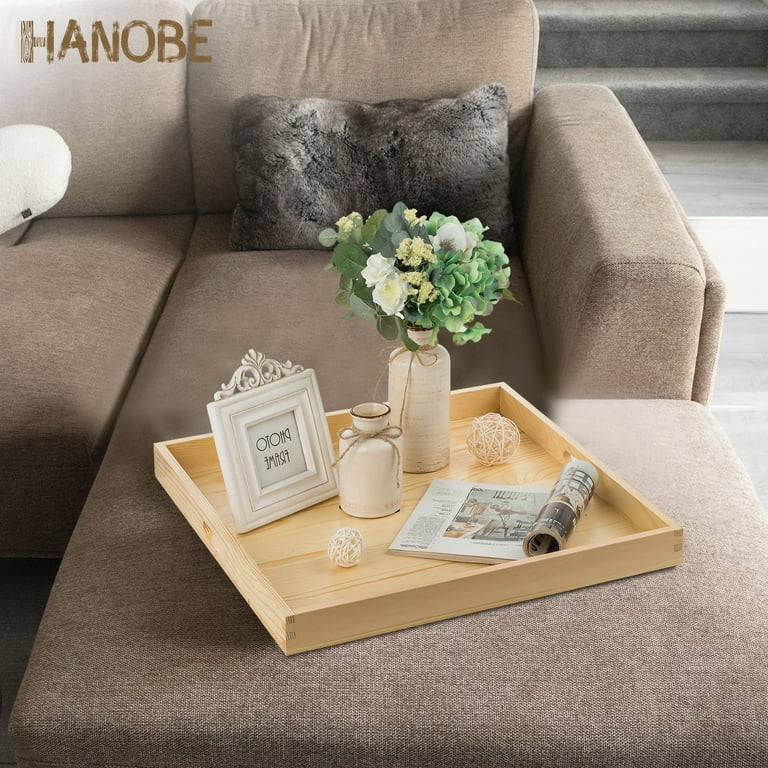 Hanobe Natural Wood Color Large Ottoman Tray Square Trays for