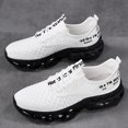 thumbnail image 3 of Men's All Black Woven Knit Lace Up Running Sneakers, Air Cushion Shock Absorbing Breathable Athletic Walking Shoes, 3 of 5