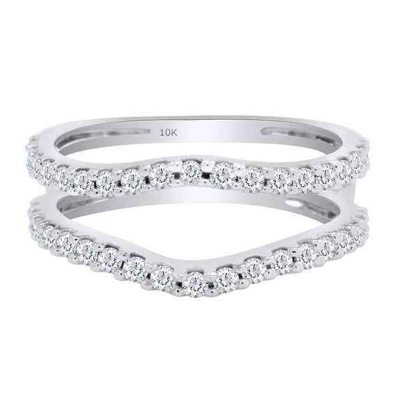 Round White Cubic Zirconia Enhancer Guard Ring 10k White Gold Ring Size - 10.5