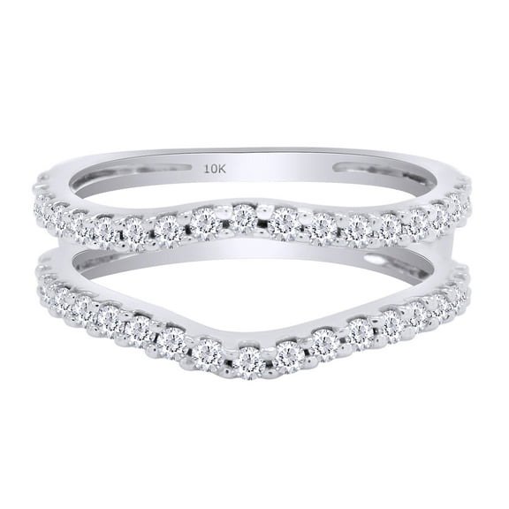 White Cubic Zirconia Round Enhancer Guard Ring 10k White Gold Ring Size - 4