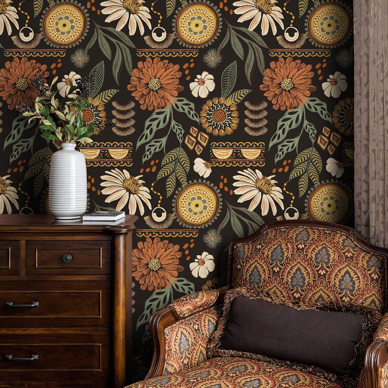 Xiayi Boho Sun Floral Peel and Stick Wallpaper 57.7 Sq. ft