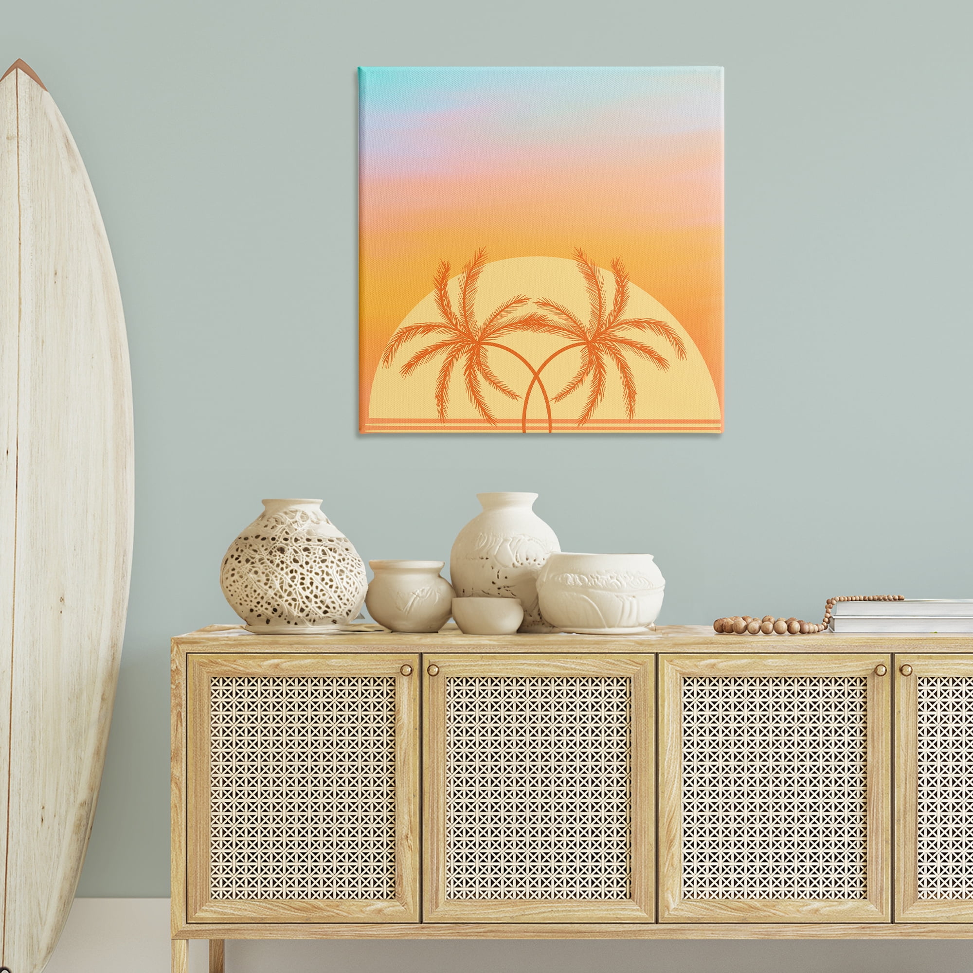 Stupell Industries Retro Sunset Palm Trees Plants & Flowers Painting Wrapped Canvas Art Print Wall Art, 36 x 36
