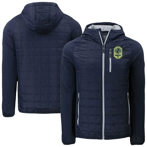 Men's Cutter & Buck Navy Nashville SC Rainier PrimaLoft- Eco Raglan Full-Zip Hoodie Hybrid Jacket