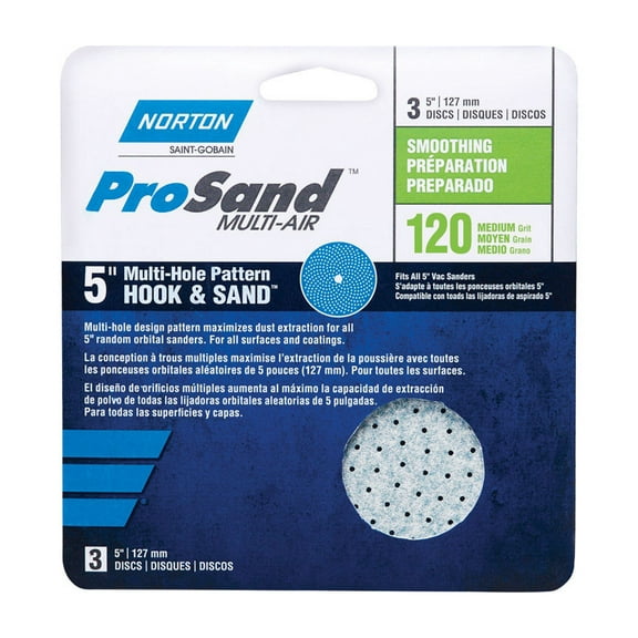 5" Norton 03230 ProSand Multi-Hole Hook & Sand Discs, 120-Grit, 3-Pack