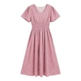 thumbnail image 6 of Dolkfu Pink Women's Fall&Winter dresses Waist Cinched V-Neck Short Sleeve Long Fit & Flare Dresses Refined Polka Dot Regular Patchwork Dresses Pink,S, 6 of 6