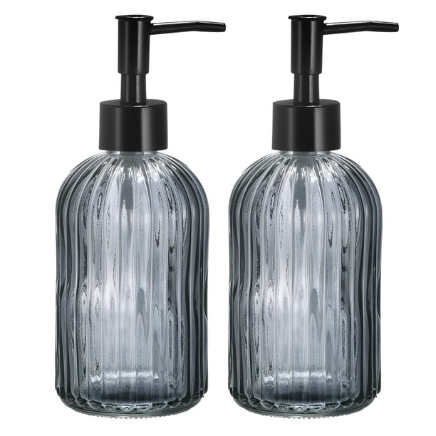 Jabón Dispensadores Juegos - 13.5Oz Vidrio Plato Mano Jabón Dispensadores con Bomba para Cocina Baño, 2uds Gris Unique Bargains dispensadores de jabón de encimera