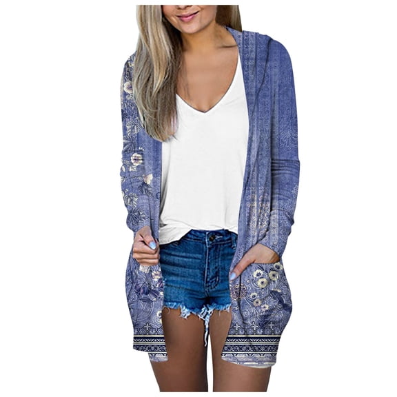YDFCWXW Women's Lightweight Cardigan Sweaters Open Front Long Sleeve Casual Loose Thin Cardigans with Pockets 2025 Blue, S