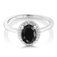 thumbnail image 2 of Gem Stone King 925 Sterling Silver Black Sapphire and White Diamond Engagement Ring for Women (1.67 Cttw, Gemstone September Birthstone, Oval 8X6MM, Available in Size 5, 6, 7, 8, 9), 2 of 4