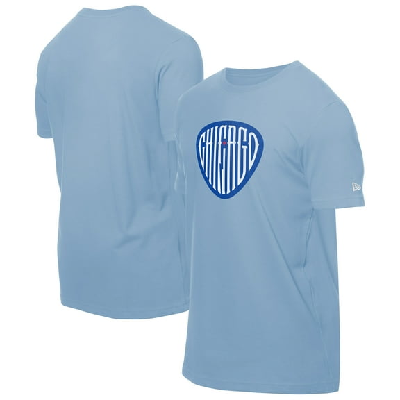 Men's-New Era Light Blue Chicago Cubs Guitar Pick T-Shirt