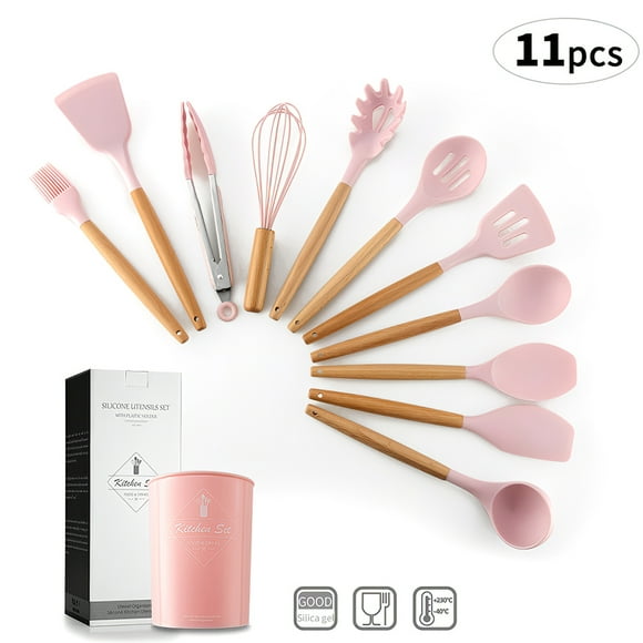Kitchen Utensils Set 11Pcs Silicone Non-stick Barreled Cooking Utensils Set Silica Gel Utensil Wooden Handle Kitchenware Set
