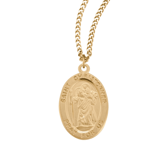 16kt Sterling Silver Saint St Christopher Pendant Necklace – with 20" Gold Plated Stainless Steel Chain- - Made in USA - Deluxe Velvet Gift Box