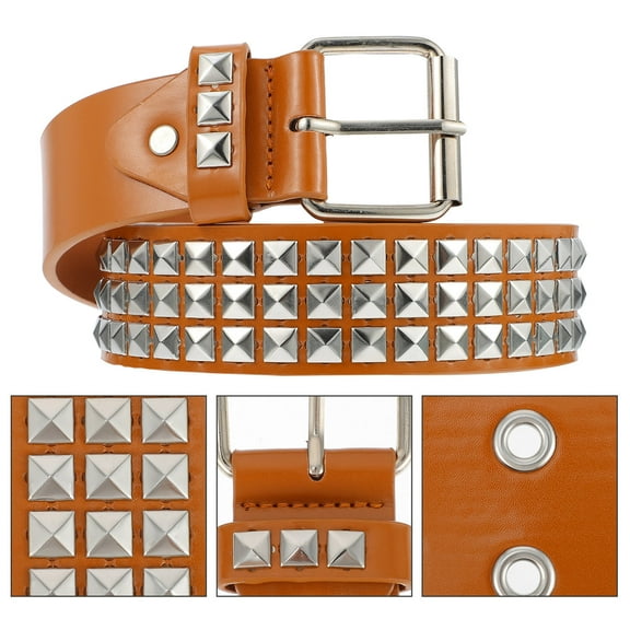 WHAMVOX Name Studded Belt Punk Rivet Belt Lightweight Belt Men and Women 110X3.8CM Khaki