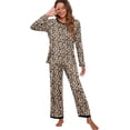 thumbnail image 4 of Pyjama à Manches Longues pour Femmes, Col Rond Doux, FP-Léopard Beige, 4 of 5