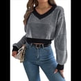 thumbnail image 1 of Suéter Corto de Mujer con Cuello en V y Larga, Jersey de Punto Negro M, 1 of 10