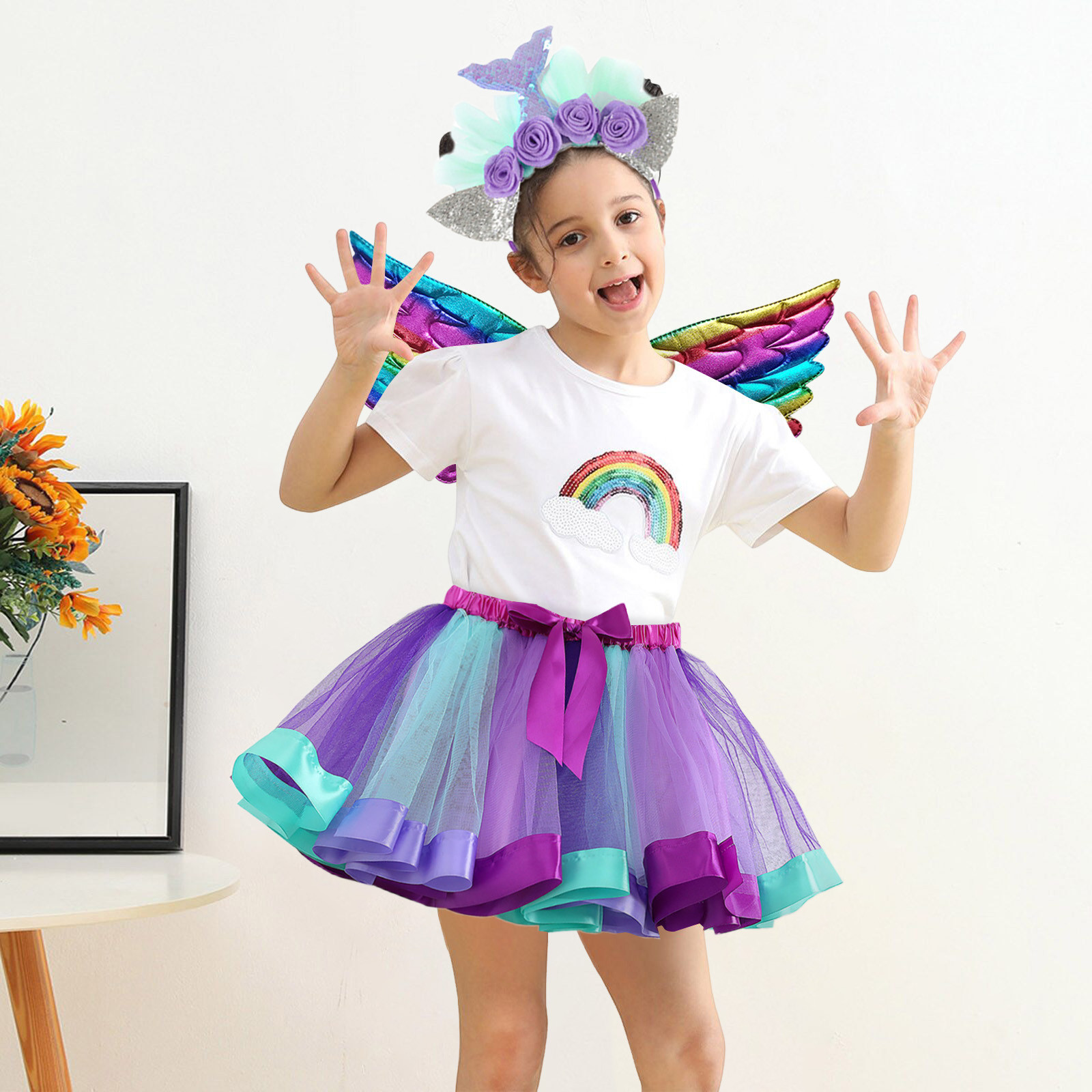 Hbdhejl Cute Skirts For Girls Kids Girls Ballet Skirts Party Rainbow ...