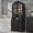 Black, variant on DTTRA 74.8" Arched Kitchen Pantry Cabinet with LED & Power Outlet, 4 Doors & 2 Drawers, Black