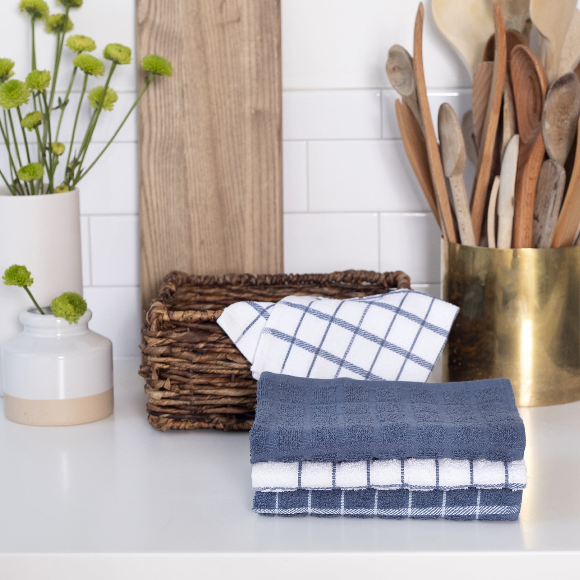 RITZ Terry Check Kitchen Towel Set, 3-Pack, 15" x 25", Federal Blue