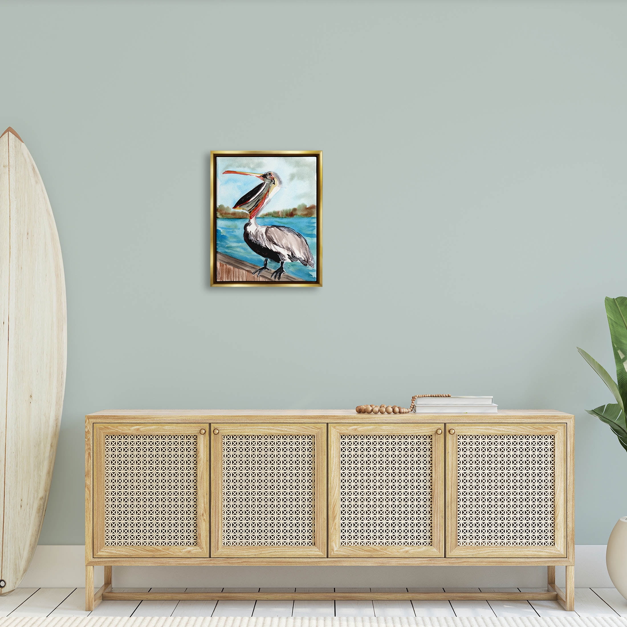 Nautical Pelican Bird Beak Animals & Insects Painting Metallic Gold Framed Art Print Wall Art