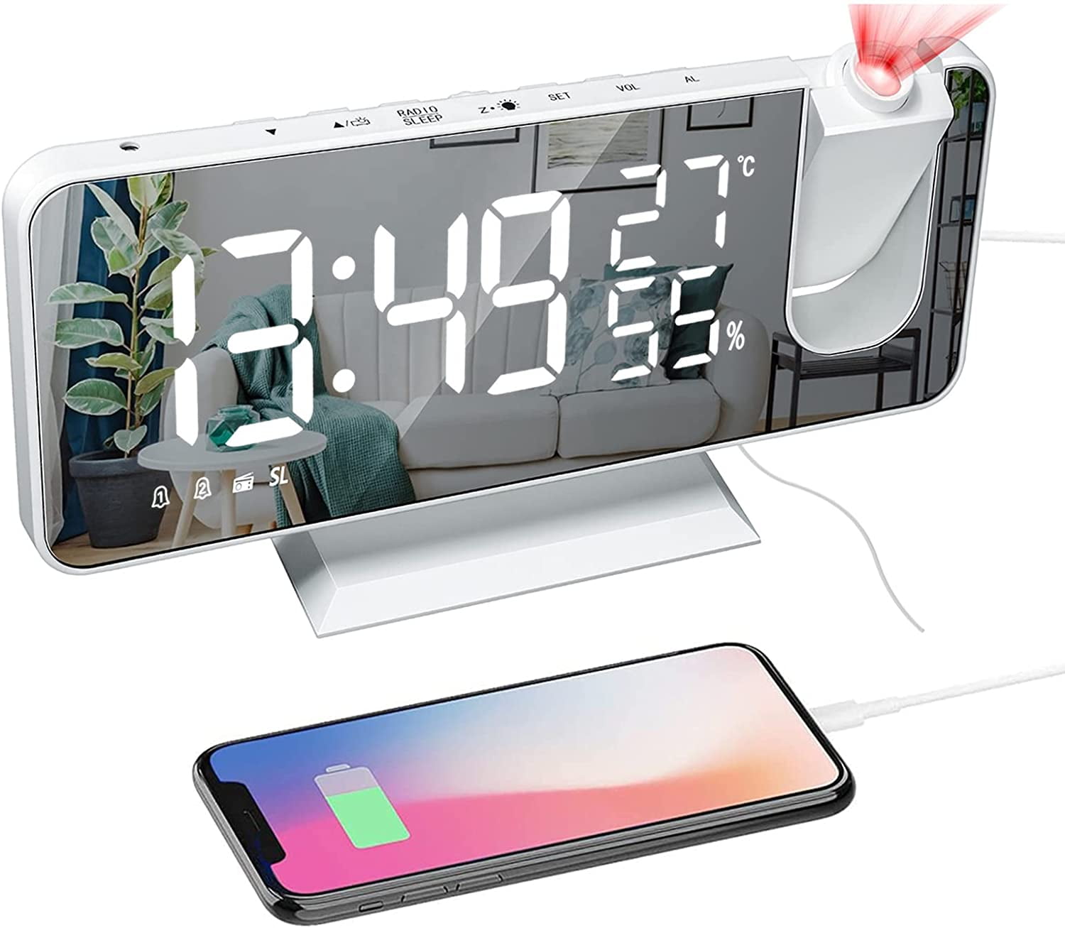 XiziooProjection Digital Alarm Clock for Bedrooms Radio Alarm Clock