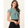 thumbnail image 2 of Camisa con lunares para mujer, blusa con cuello de lazo y manga con volantes Verde Claro XS, 2 of 5