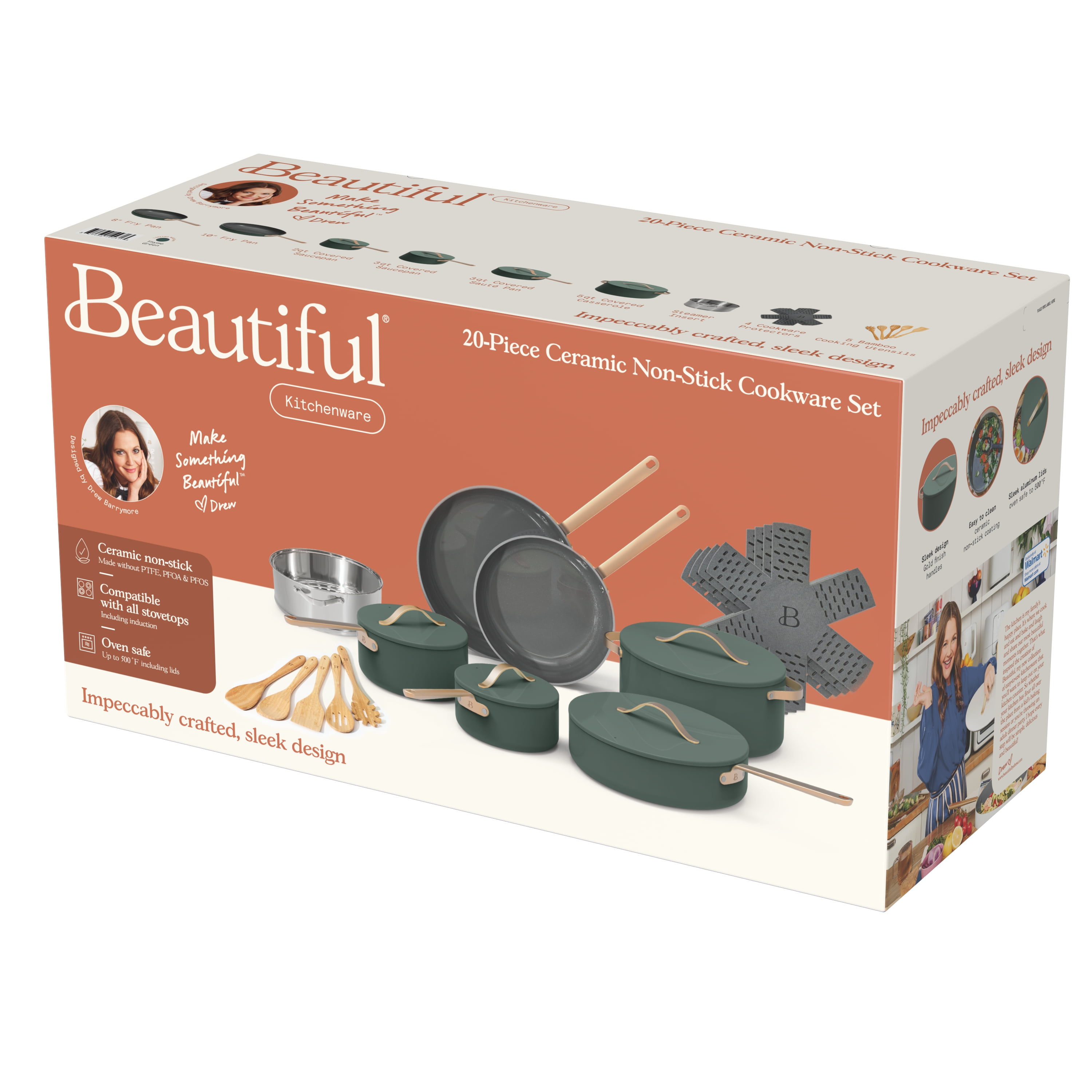 Beautiful 10 PC Cookware Set, Black Sesame by Drew Barrymore 