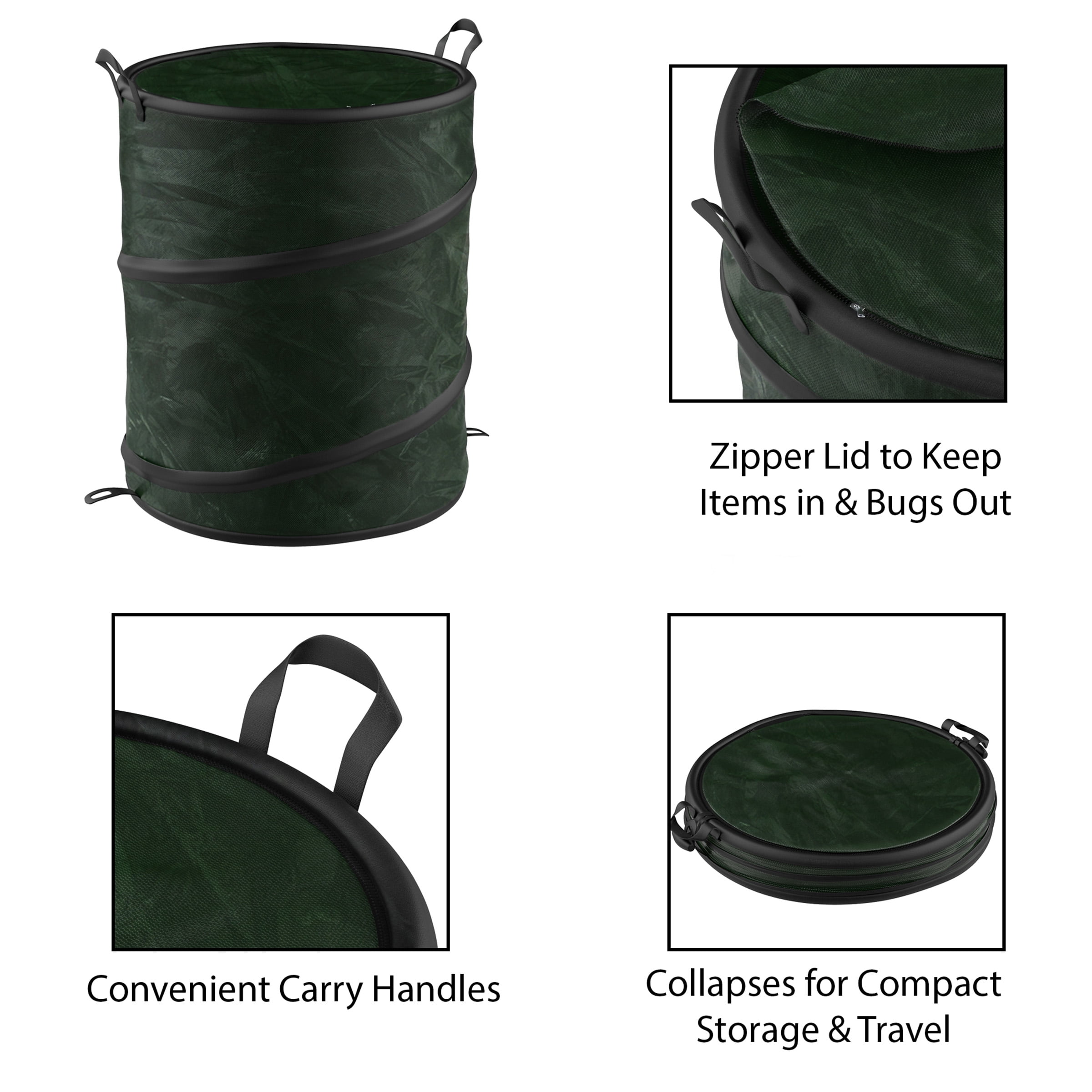 Wakeman 44-Gallon Pop Up Trash Can with Zippered Lid for Camping or Parties
