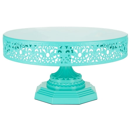 12 Inch Round Cake Plate - Amalfi Décor 12 Inch Round Metal Wedding Cake Stand (Teal) | Stainless Steel Frame