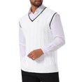 thumbnail image 4 of SUÉTER SIN MANGAS DE PUNTO DE CABLE DE COLOR SÓLIDO V-NECK PARA HOMBRES INSPIRAR CHIC L Blanco, 4 of 5