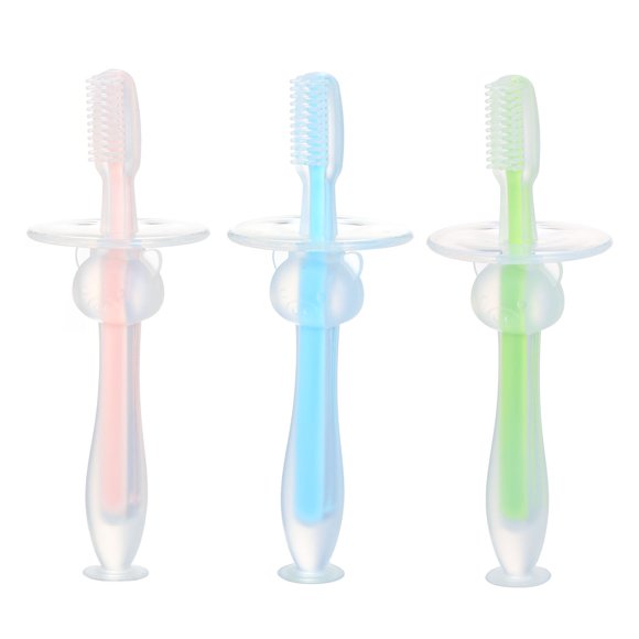 Cepillo de dientes Cepillo de dientes de entrenamiento para bebés de 3 piezas con base de succión para evitar tragar Cepillos de dientes de silicona suave Mordedor Seguro para bebés Juguete para la de Tomshoo Cepillo de dientes
