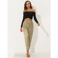 thumbnail image 3 of Pantalones cargo de satén sedoso de tiro alto elástico con cordón para mujer Caqui XL, 3 of 6