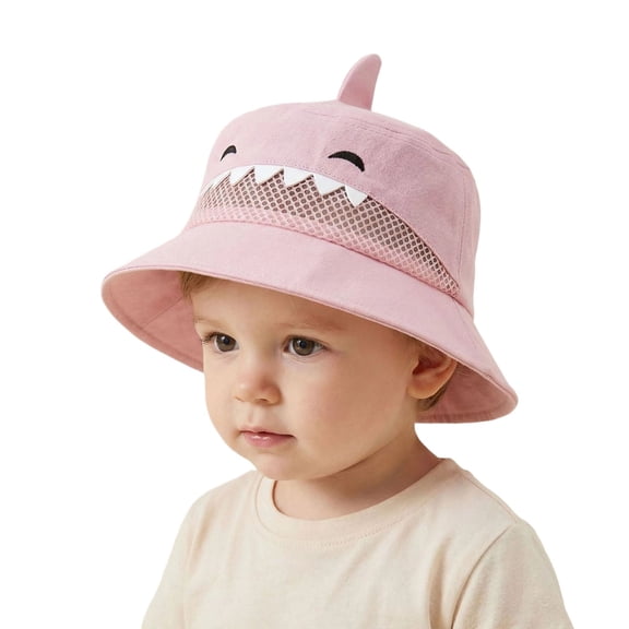 Bobifish Boys Girls Hat Outdoor Hiking Beach Cartoon Shark Applique Hats Breathable Mesh Adjustable Lightweight Bucket Sun Hats