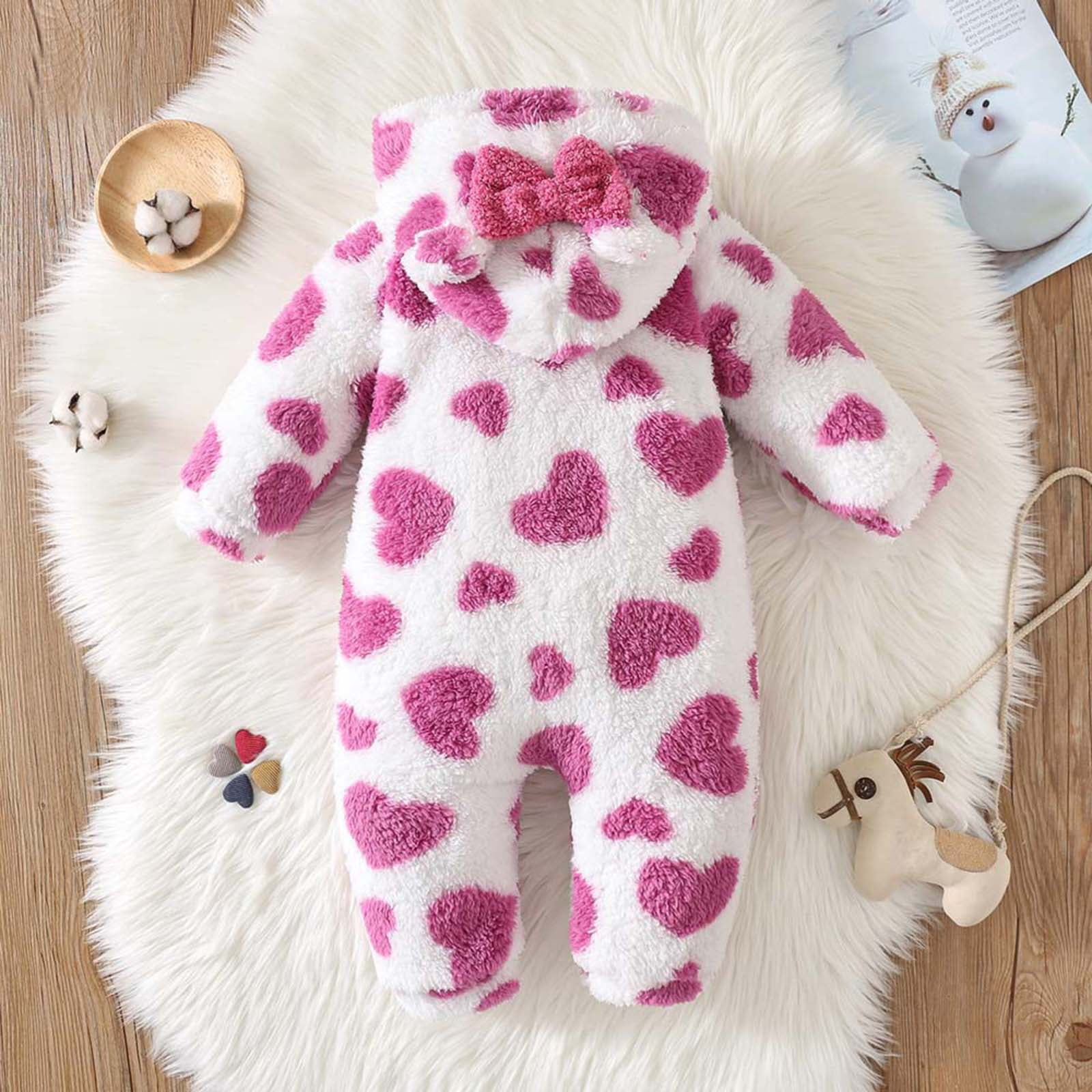 Karoyedx Infant Baby Girl Rompers Infant Baby Girl Plaid Romper Baby Sweatshirt Romper Ruffle Festival Clothes Fall Winter Outfits with Headband Hot Pink Size,12-18 Months
