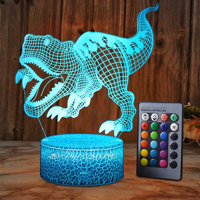 Lámpara de ilusión 3d de dinosaurio para niño, lámpara de dinosaurio, 16 colores con Control remoto, luz nocturna táctil inteligente, el mejor regalo Feliz Sencillez