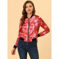 thumbnail image 2 of INSPIRE CHIC Blouson Bomber à Imprimés Floraux pour Femmes à Col Montant, Fermeture Éclair, Rouge, m, 2 of 5