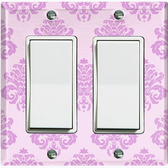 Metal Light Switch Plate Outlet Cover (Damask Pink - Double Rocker)