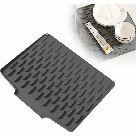 CHIKANSTORE Silicone Dish Drying Mat, 2025 Upgraded Drying Matt Kitchen Counter, Faucet Dish Drainer Mat, Heat Resistant Non- Drain Pad 16 x 12 inch (Black, Standard)