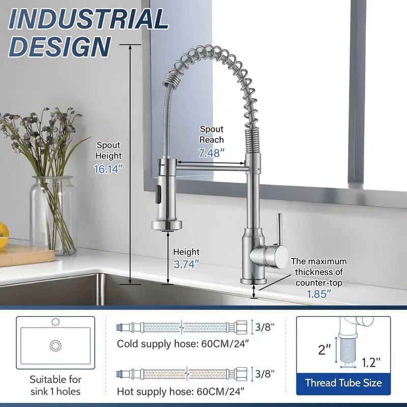 Brushed Nickel Kitchen Faucet with Pull Down Sprayer Single Handle Sink Faucet