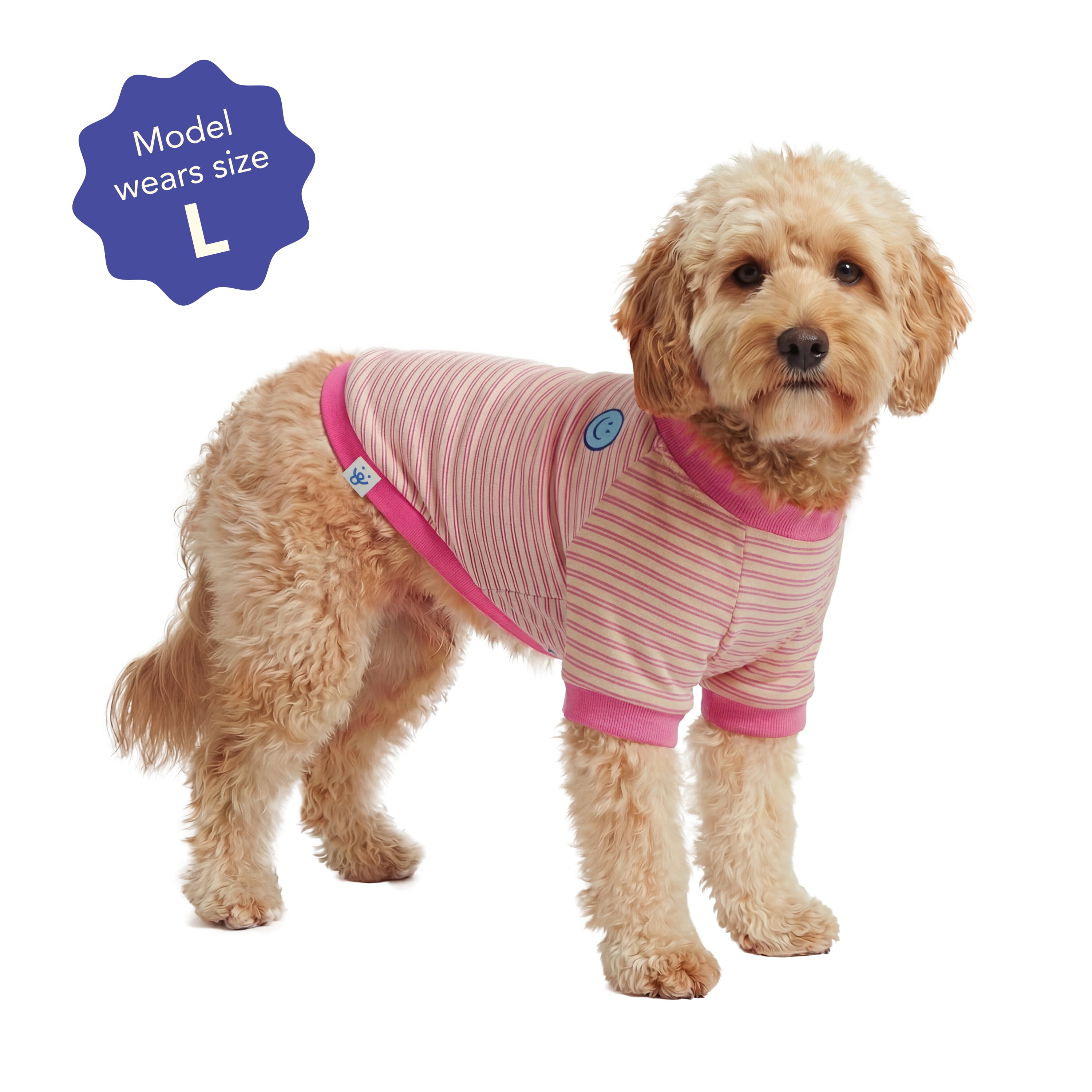 Oodles Multi-Color Striped Smiley Face Knit Polo Spring Dog T-Shirt, Large