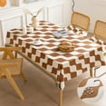 thumbnail image 1 of Nvzi Mantel de terciopelo repelente al agua para mesa de comedor, con estampado geométrico, a prueba de polvo, lavable (café, 55 x 87 pulgadas), 1 of 5