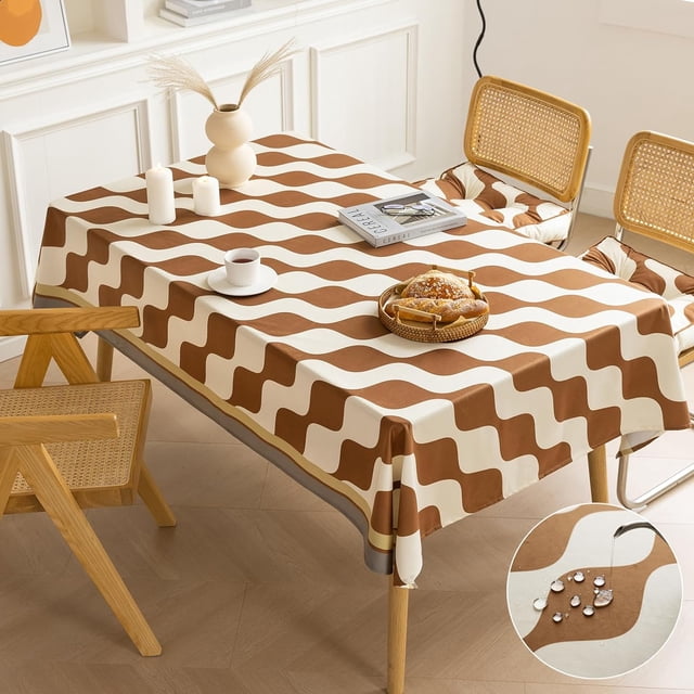 Nvzi Mantel de terciopelo repelente al agua para mesa de comedor, con estampado geométrico, a prueba de polvo, lavable (café, 55 x 87 pulgadas)