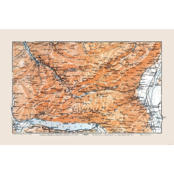 Historic Map - Toggenburg Switzerland - Baedeker 1921 - 34.51 x 23 - Vintage Wall Art