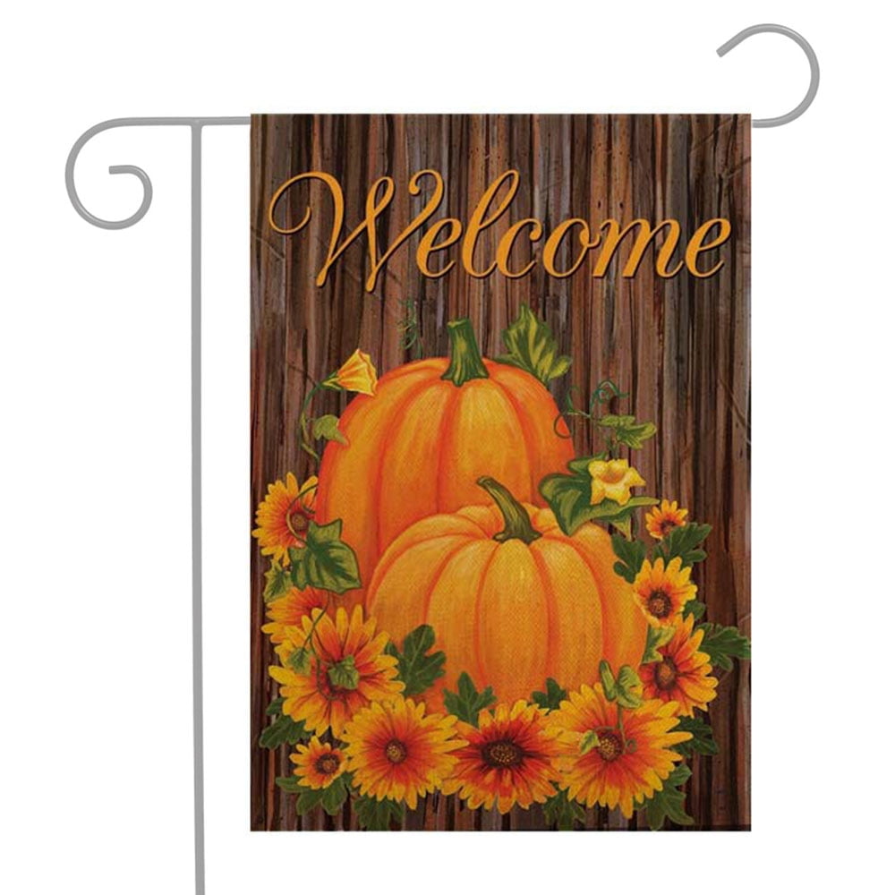 Watercolor Pumpkin Gnomes Maple Leaves Welcome Fall Seasonal House Flag Fall Garden Flags 12x18 Double Sided Outdoor Fall Decorations Burlap Fall Yard Flag