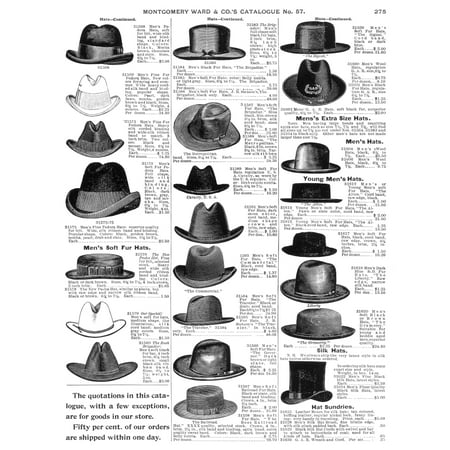 MenS Hats 1895Nfrom The Mail-Order Catalog Of Montgomery Ward & Co Rolled Canvas Art -  (24 x